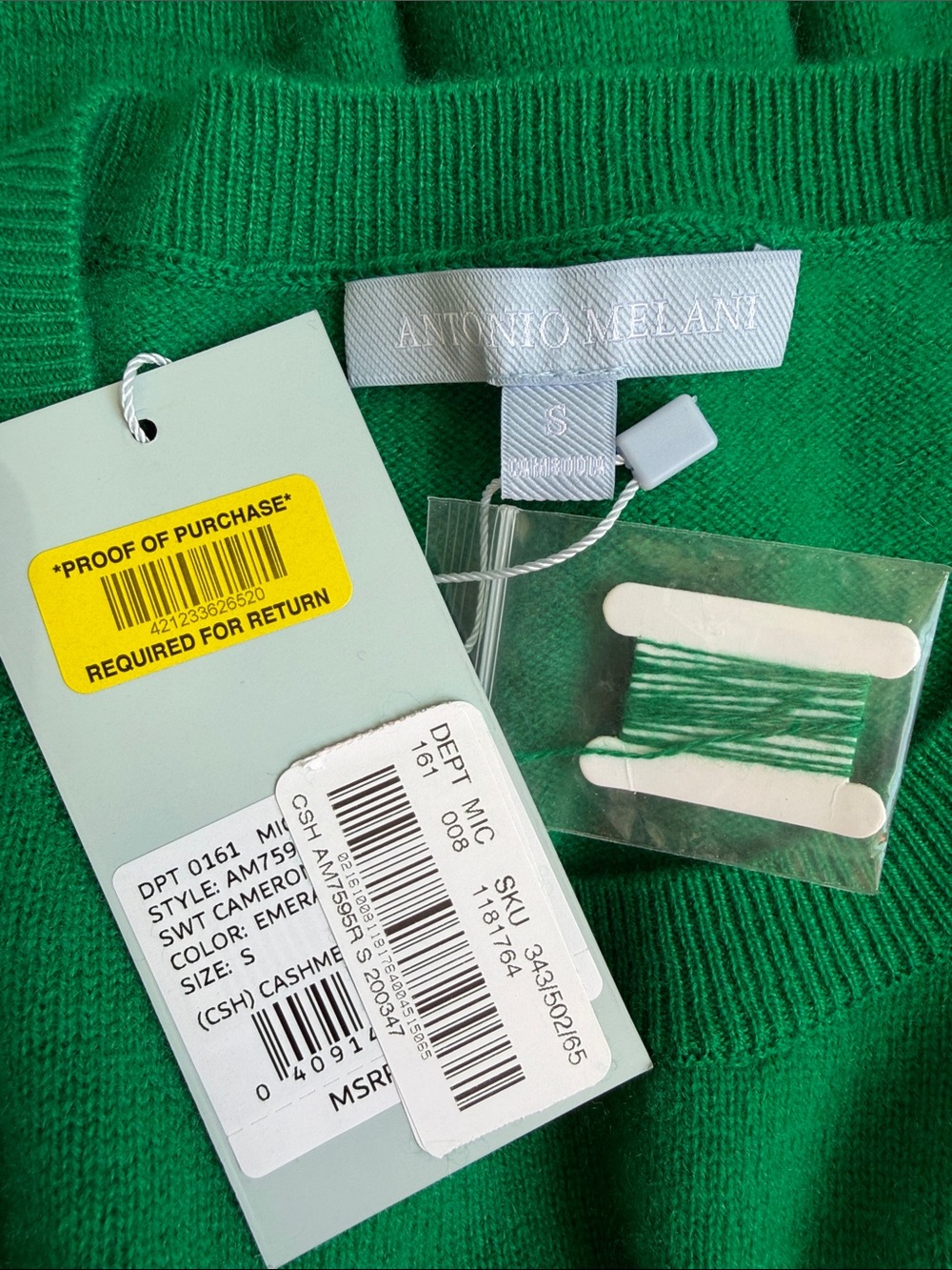 Antonio Melani NWT 100% Cashmere Crewneck Sweater Green Size S - Picture 4 of 6